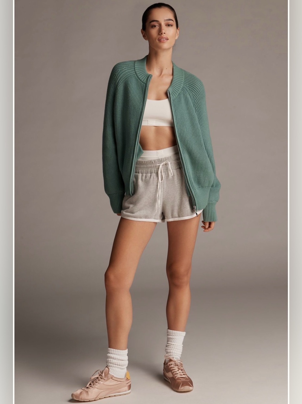 Varley Milo Sage Green Ribbed Zip Cardigan size Med Anthropologie deep sea new - Picture 2 of 10